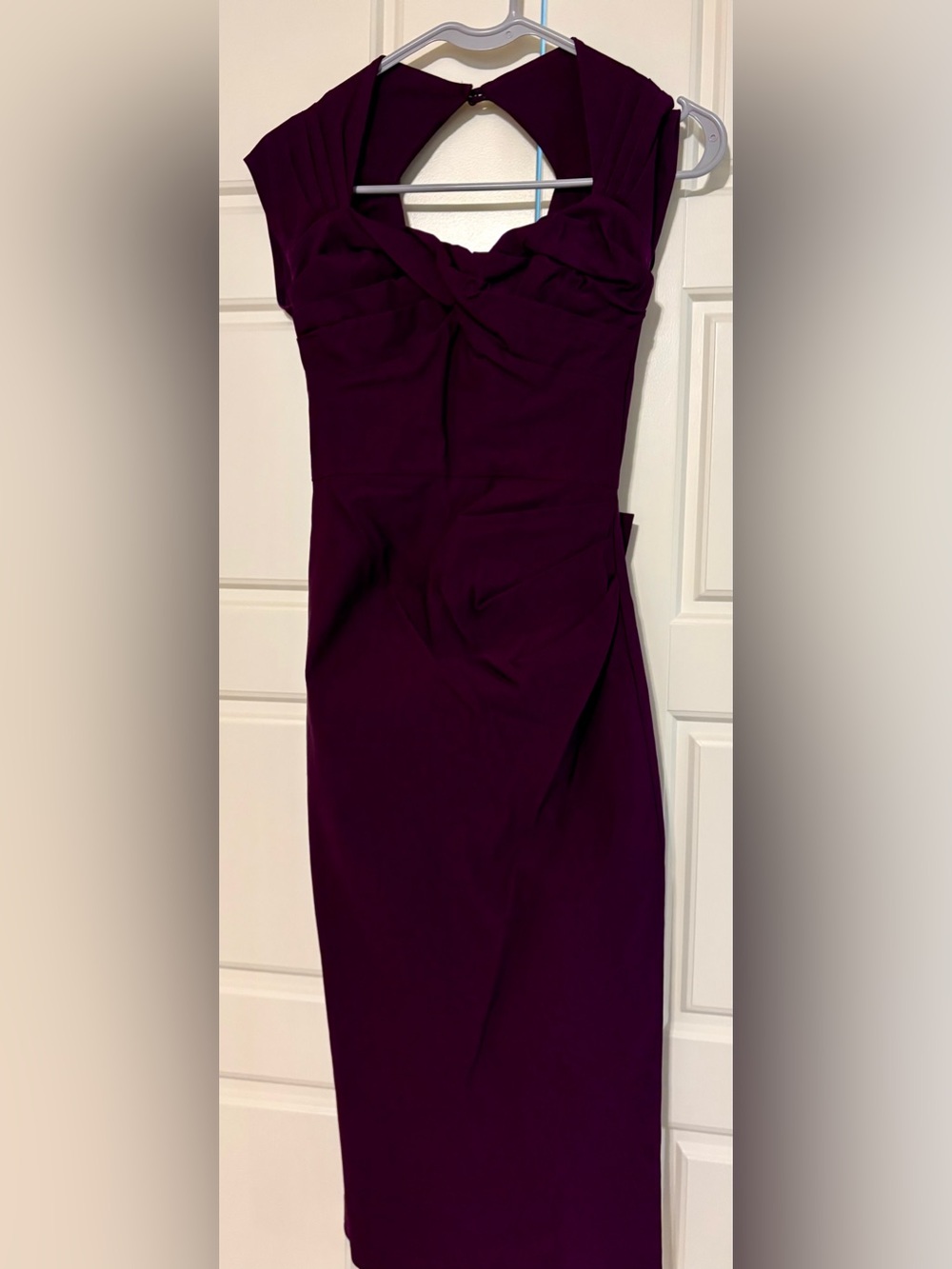 Stop Staring Sleeveless Twist-Neck Midi Dress in Deep Plum